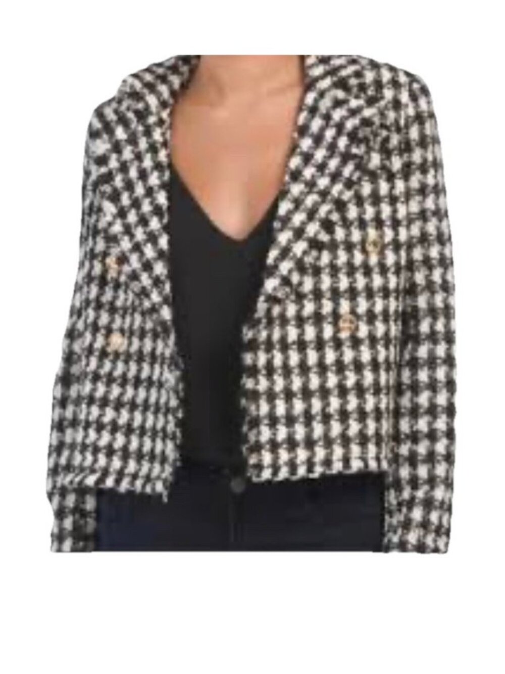 -House of Harlow 1960 Blazer Womens Size L Black White Quiet Luxury Fall Coat